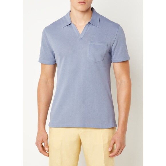 REISS Polo Shirt Mens Medium Blue Gray Pullover Airtech Open Collar Pocket OWEN - Picture 1 of 10